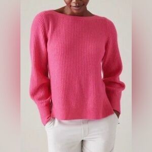 Athleta Merino Extra Fine Wool Blend Ribbed Sweater w. Boat neck - Pink - XL